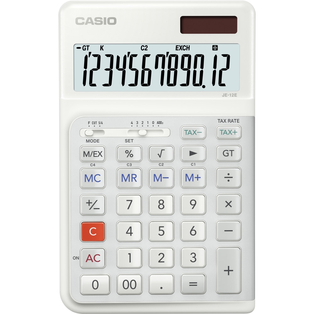 Casio® JE-12E Compact Ergonomic Calculator, White