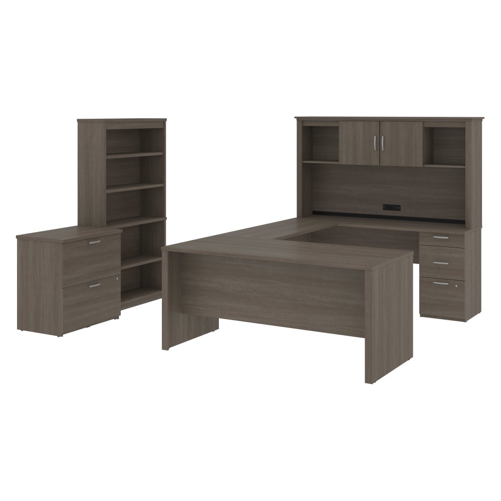 Bestar Logan U-Shaped Desk With Hutch, Lateral File