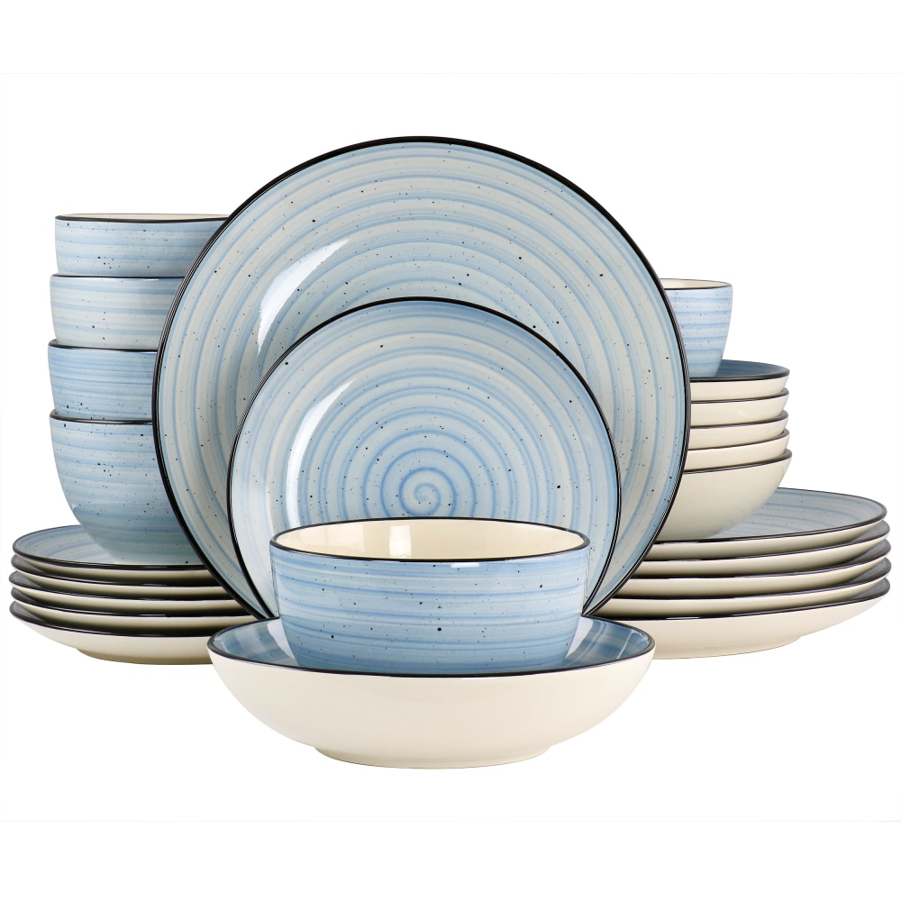 Elama Gia Round Stoneware Dinnerware Set, Light Blue,