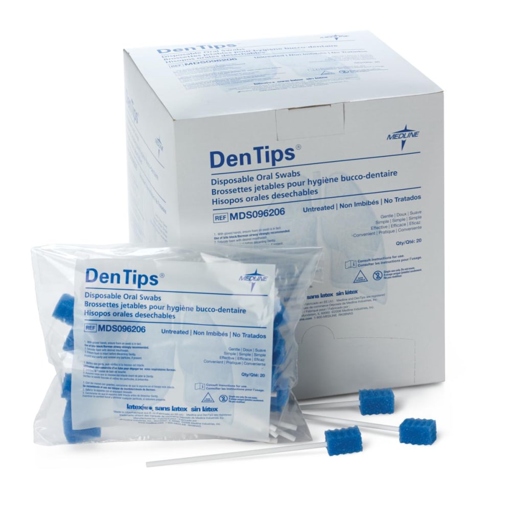 Medline DenTips Oral Swabsticks, Untreated, Pack Of 50