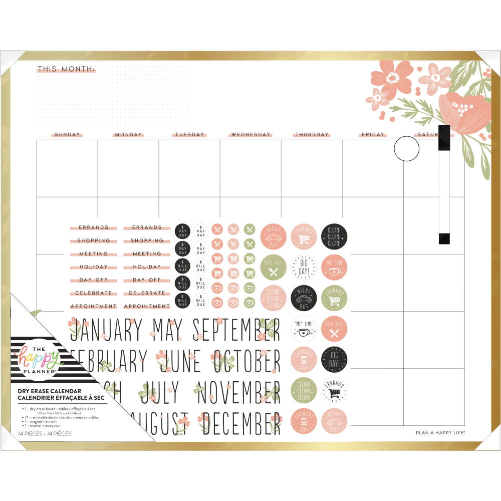 Happy Planner Non-Magnetic Dry-Erase Calendar Board, Tinned Iron,