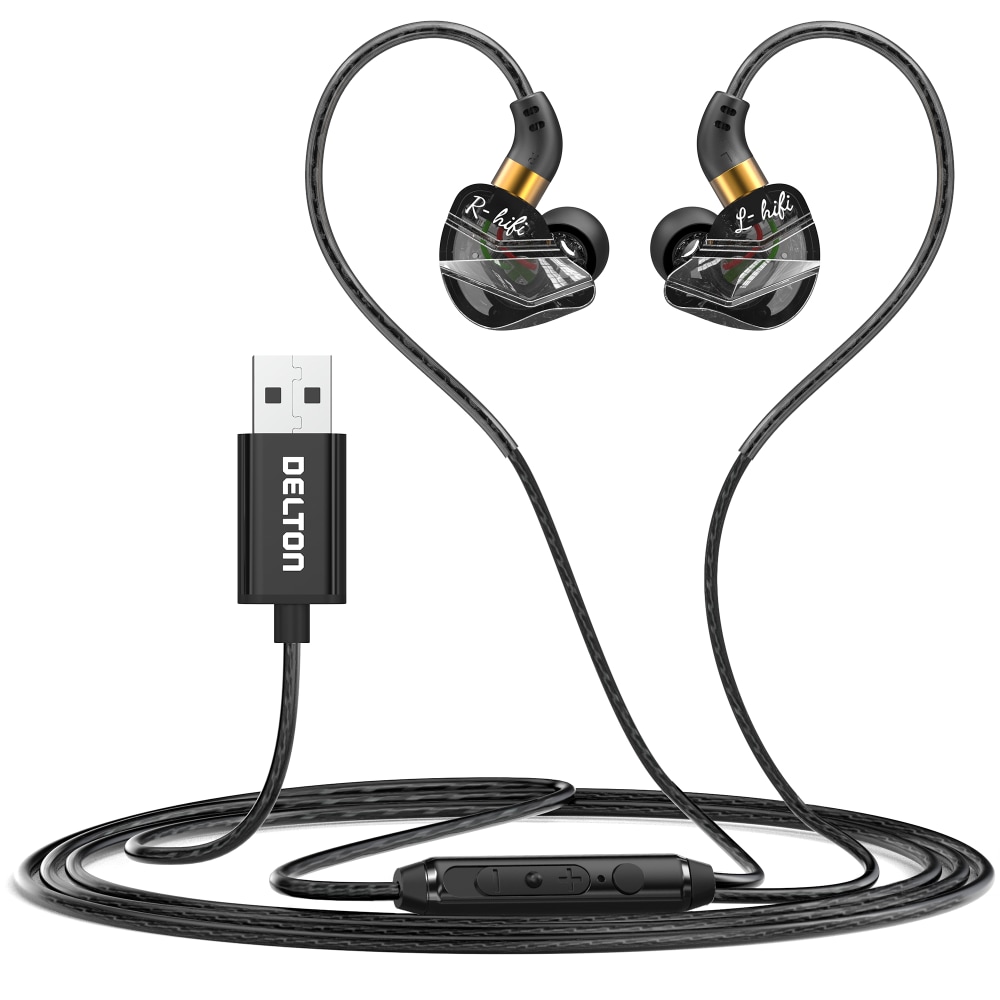 Delton 31E Ergonomic USB Computer Earbuds, Black, DWH31EBK
