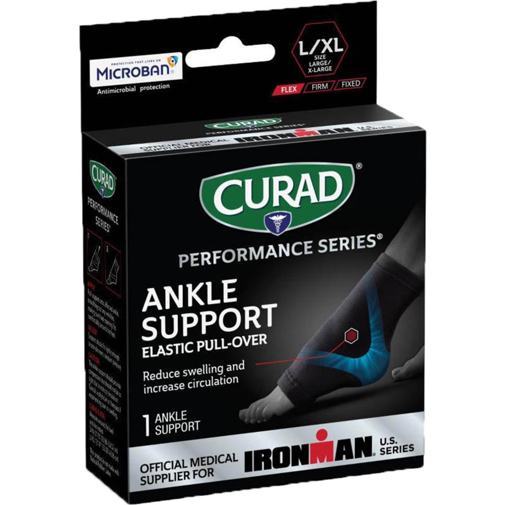 CURAD® Elastic Ankle Support With Microban®, Large/X-Large, Black