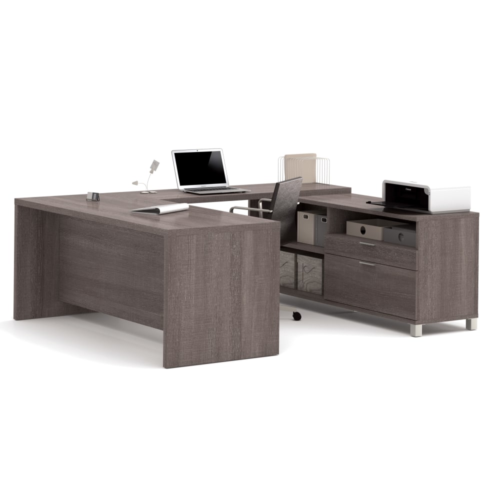 Bestar Pro-Linea 72”W U-Shaped Executive Computer Desk, Bark