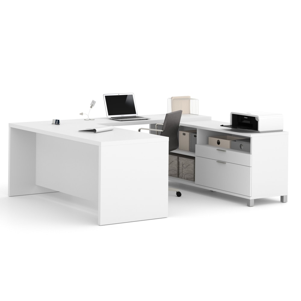 Bestar Pro-Linea 72”W U-Shaped Executive Computer Desk, White