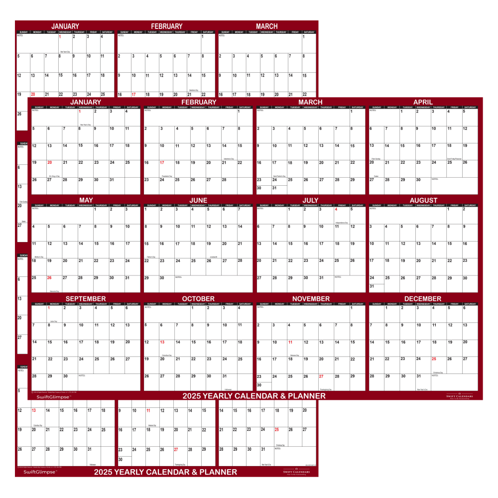 2025 SwiftGlimpse Reversible Yearly Wall Calendar, 24” x