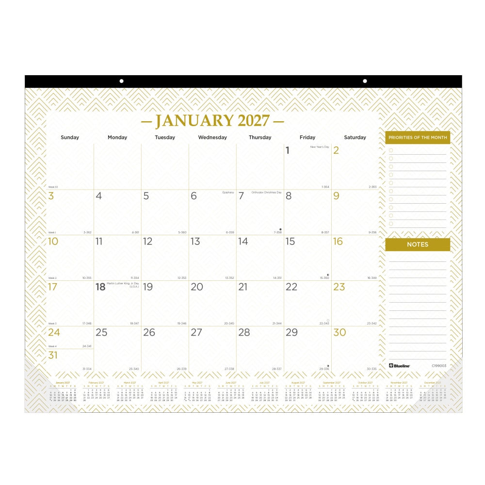 2027 Blueline Classic Gold Monthly Desk Pad Calendar,