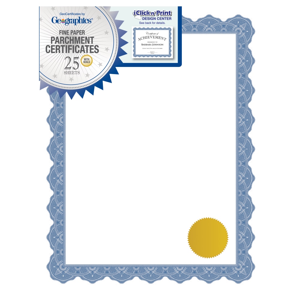 Geographics Parchment Certificates, 8-1/2" x 11",