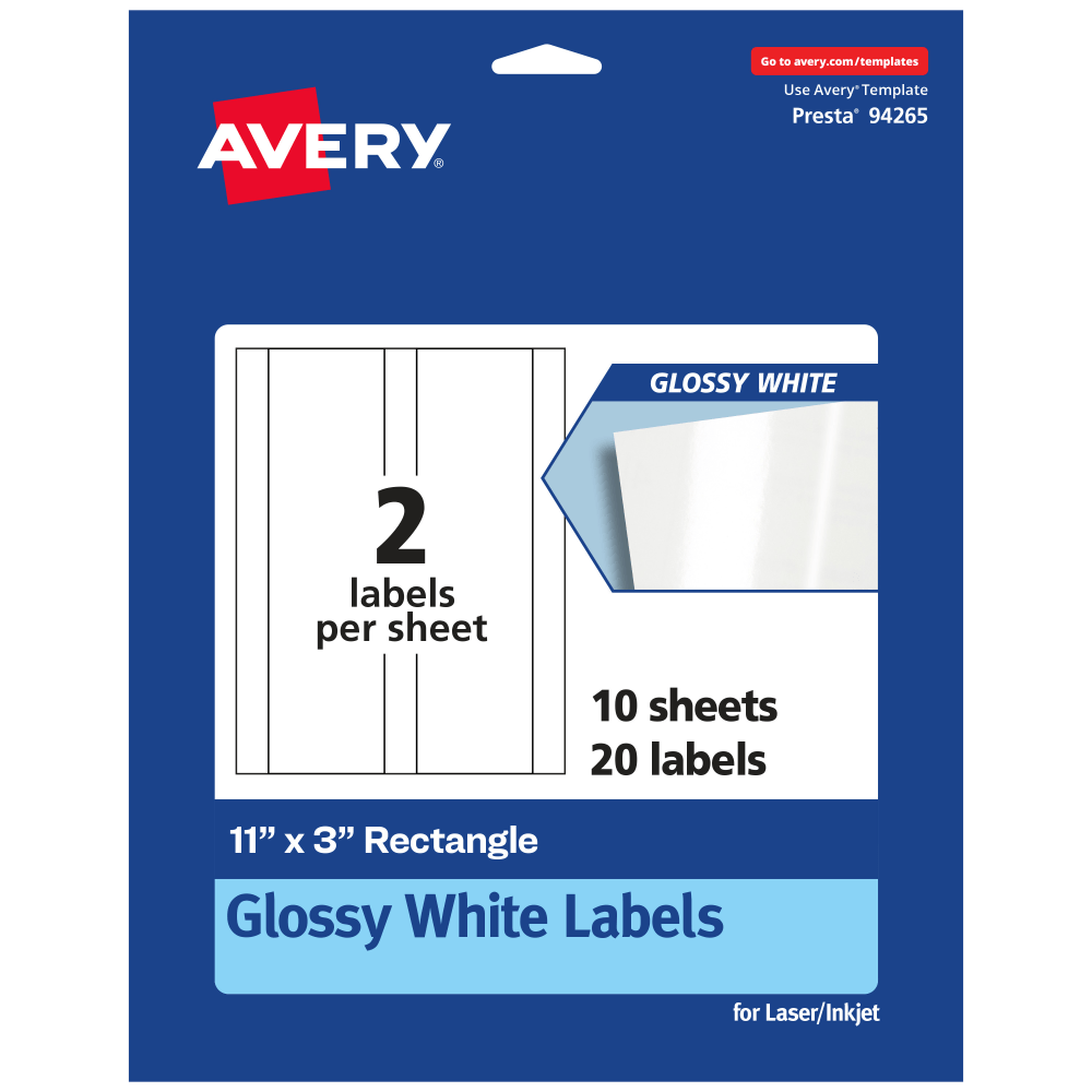 Avery® Glossy Permanent Labels, 94265-WGP10, Rectangle, 11"