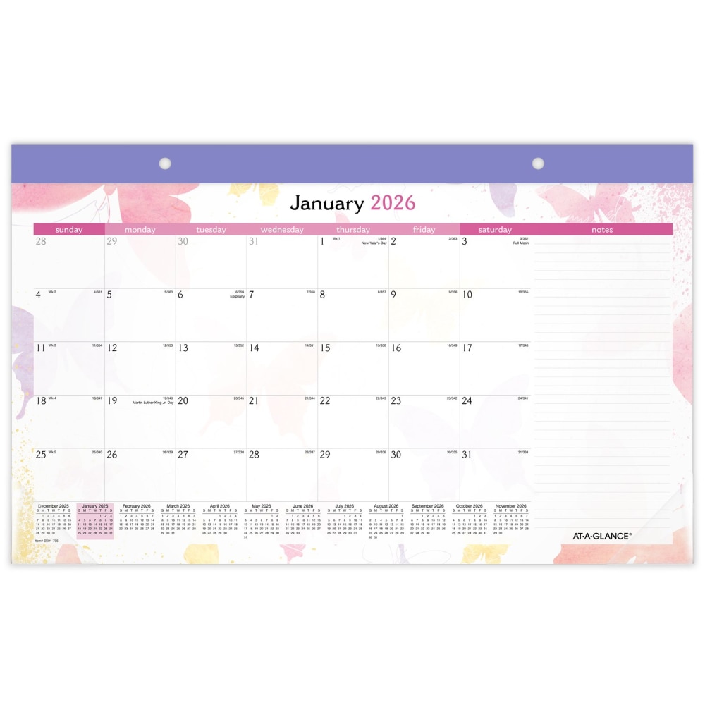 AT-A-GLANCE® Watercolors 2026 Monthly Desk Pad Calendar, Compact,