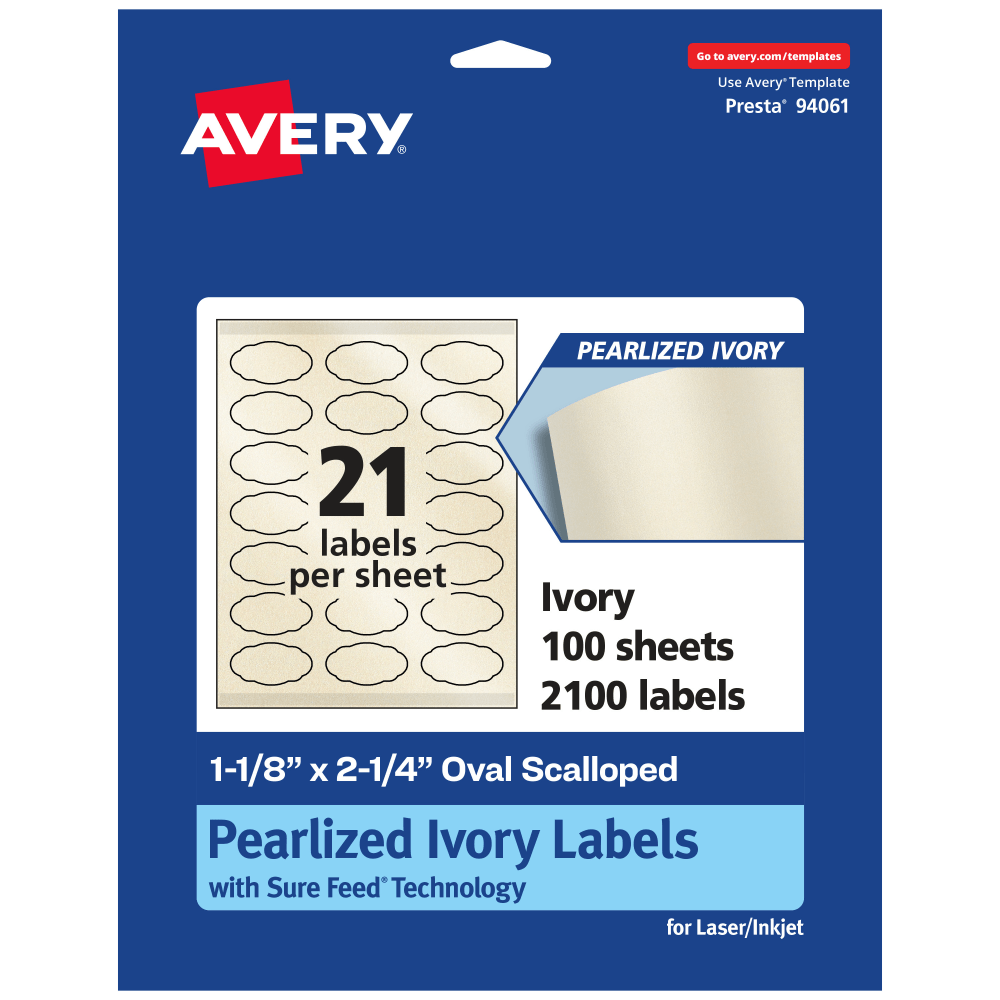 Avery® Pearlized Permanent Labels With Sure Feed®, 94061-PIP100,