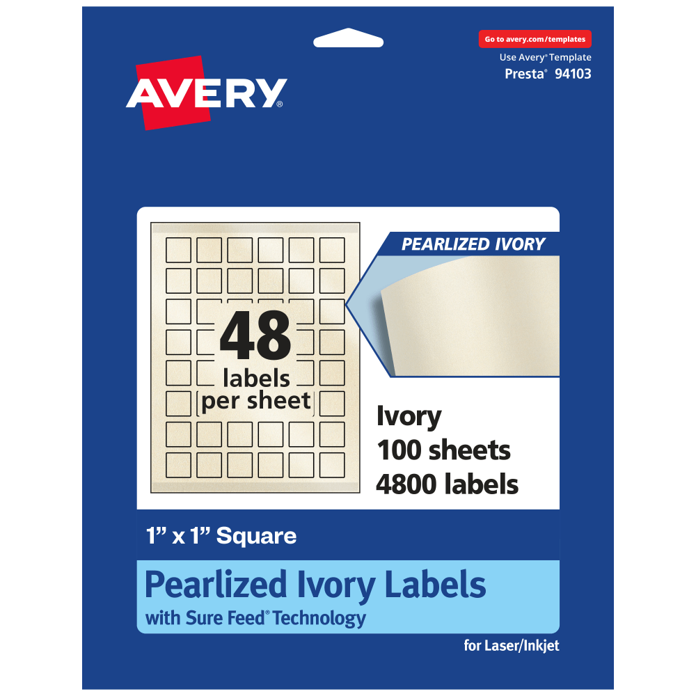 Avery® Pearlized Permanent Labels With Sure Feed®, 94103-PIP100,