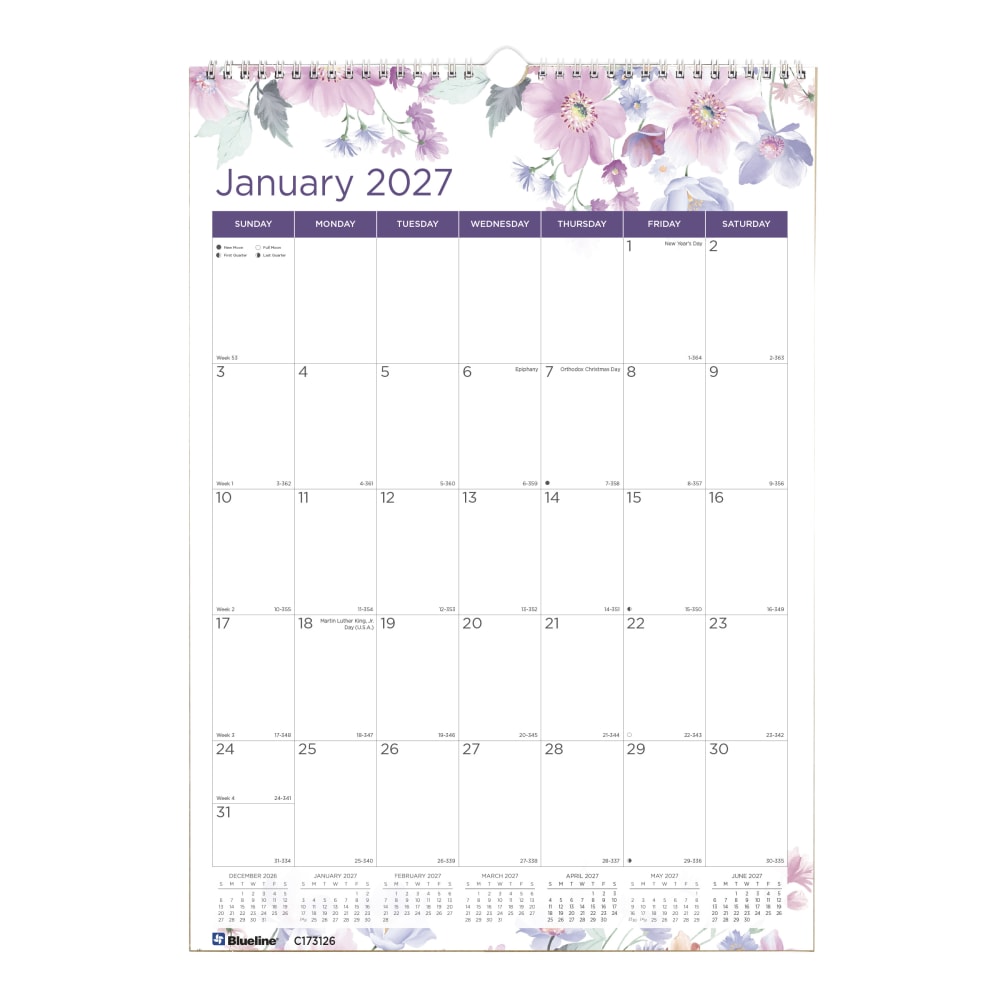 2027 Blueline Colorful Monthly Wall Calendar, 12" x