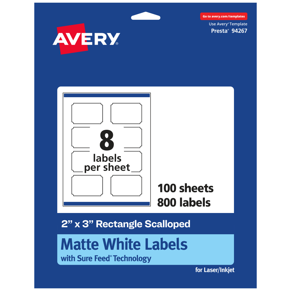 Avery® Permanent Labels With Sure Feed®, 94267-WMP100, Rectangle