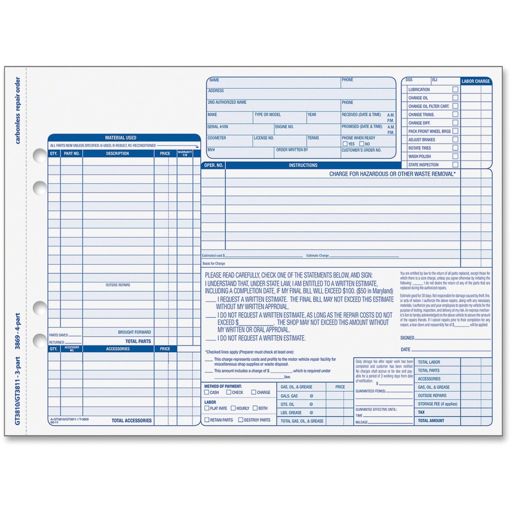 TOPS Garage Repair Order Unit Set - 50