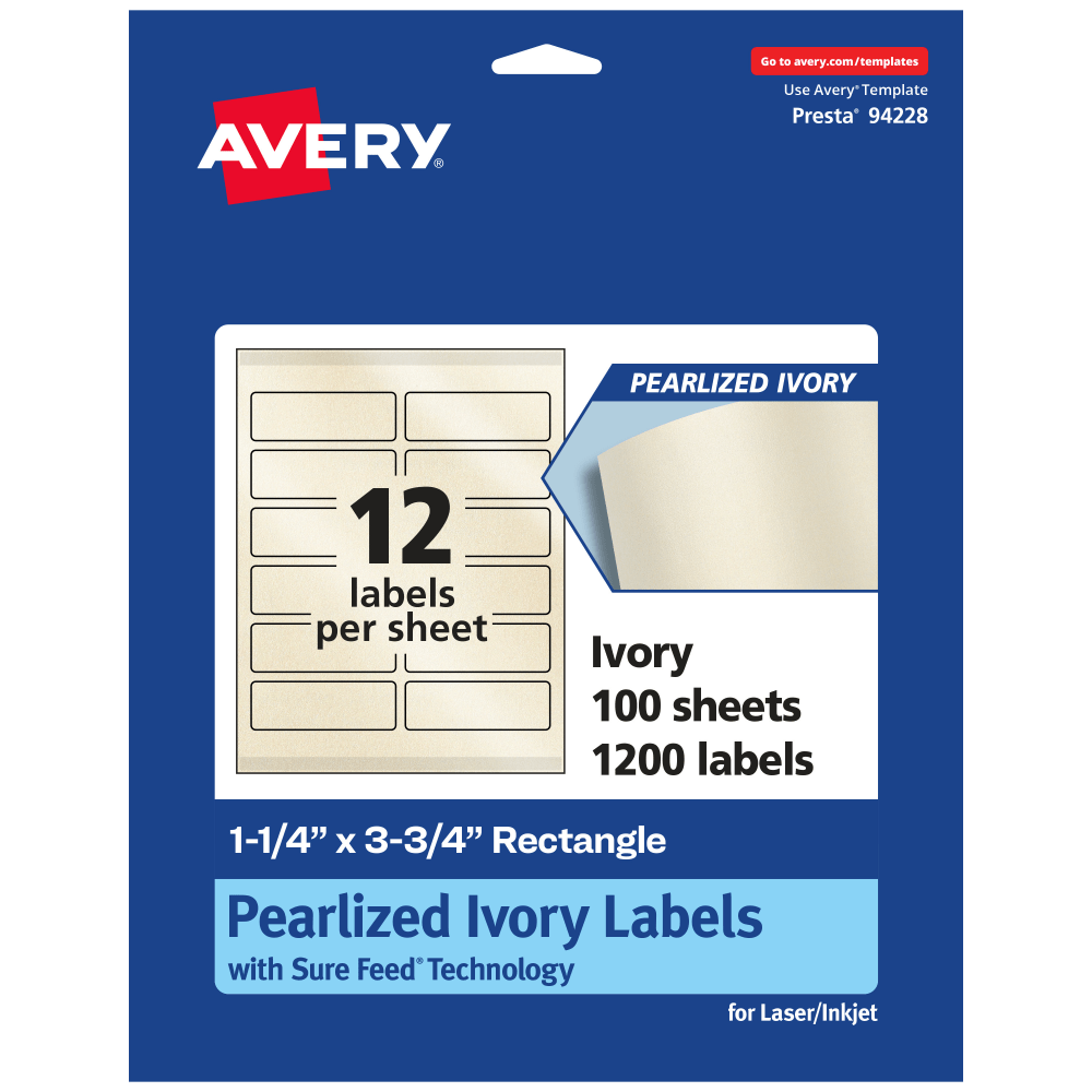Avery® Pearlized Permanent Labels With Sure Feed®, 94228-PIP100,