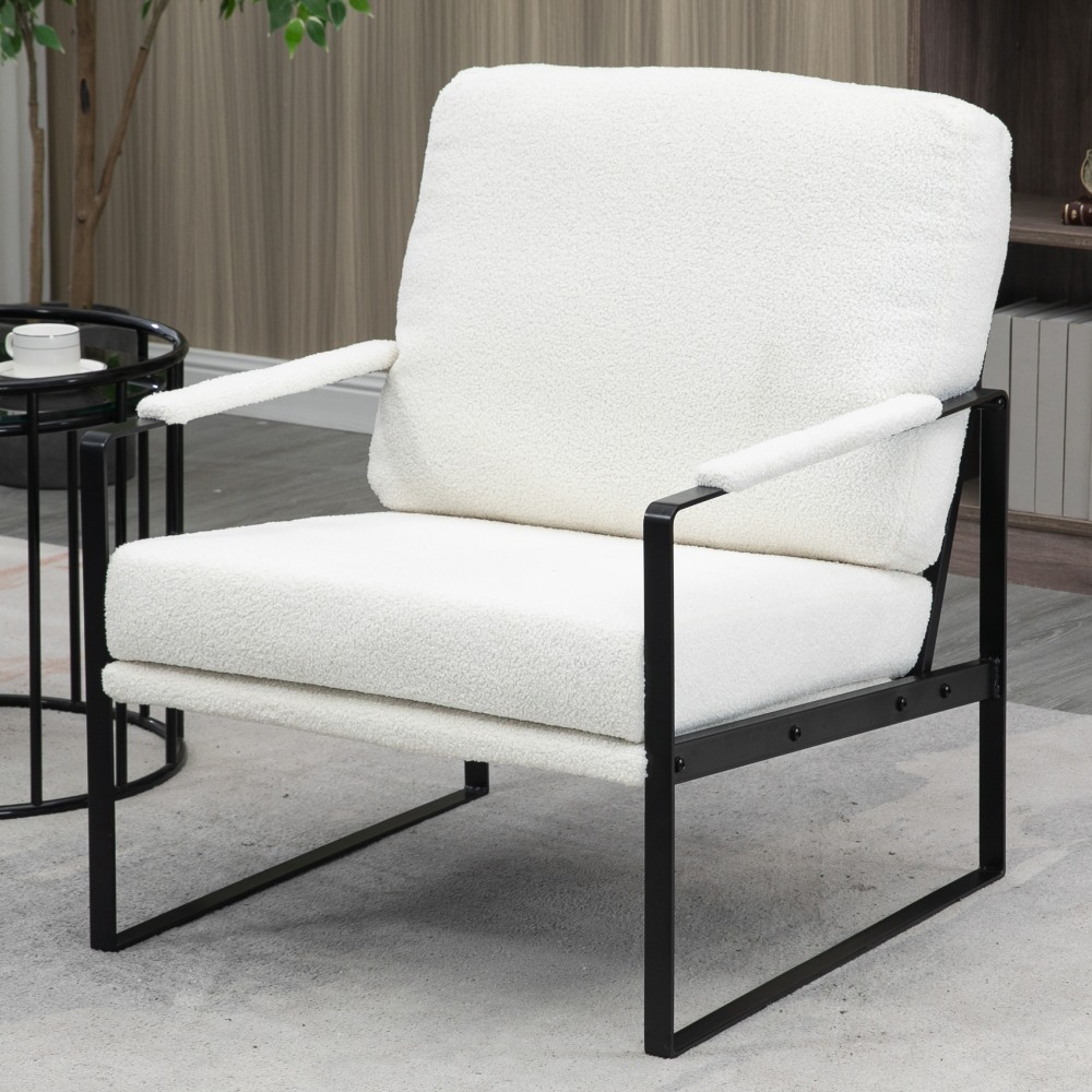 Glamour Home Ayume Boucle Fabric Accent Chair, White/Black
