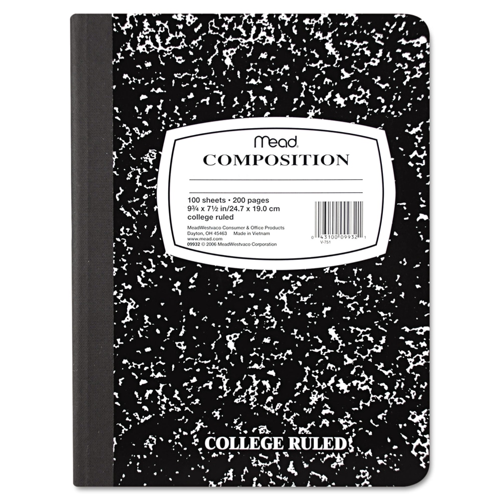 Mead® Composition Book, 7-1/2" x 9-3/4", 100 Sheets,