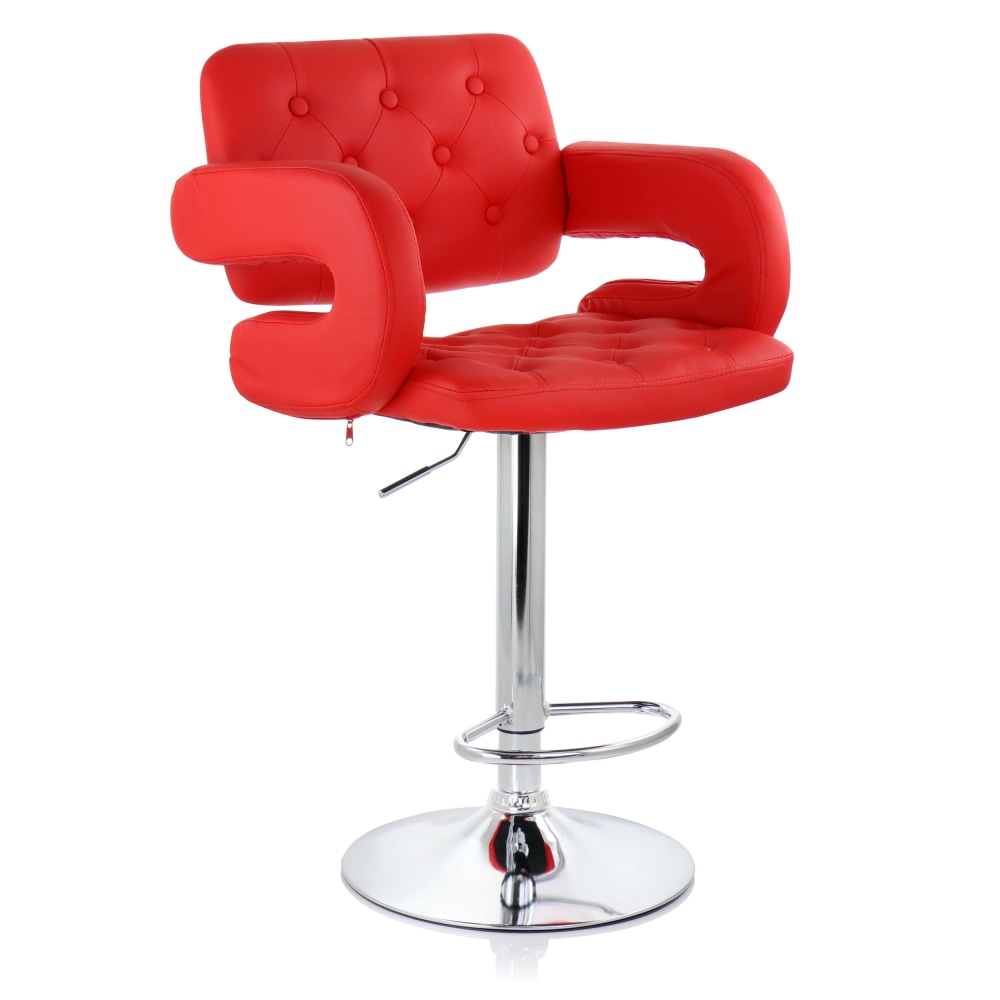 Elama Faux Leather Tufted Bar Stool, Red/Chrome