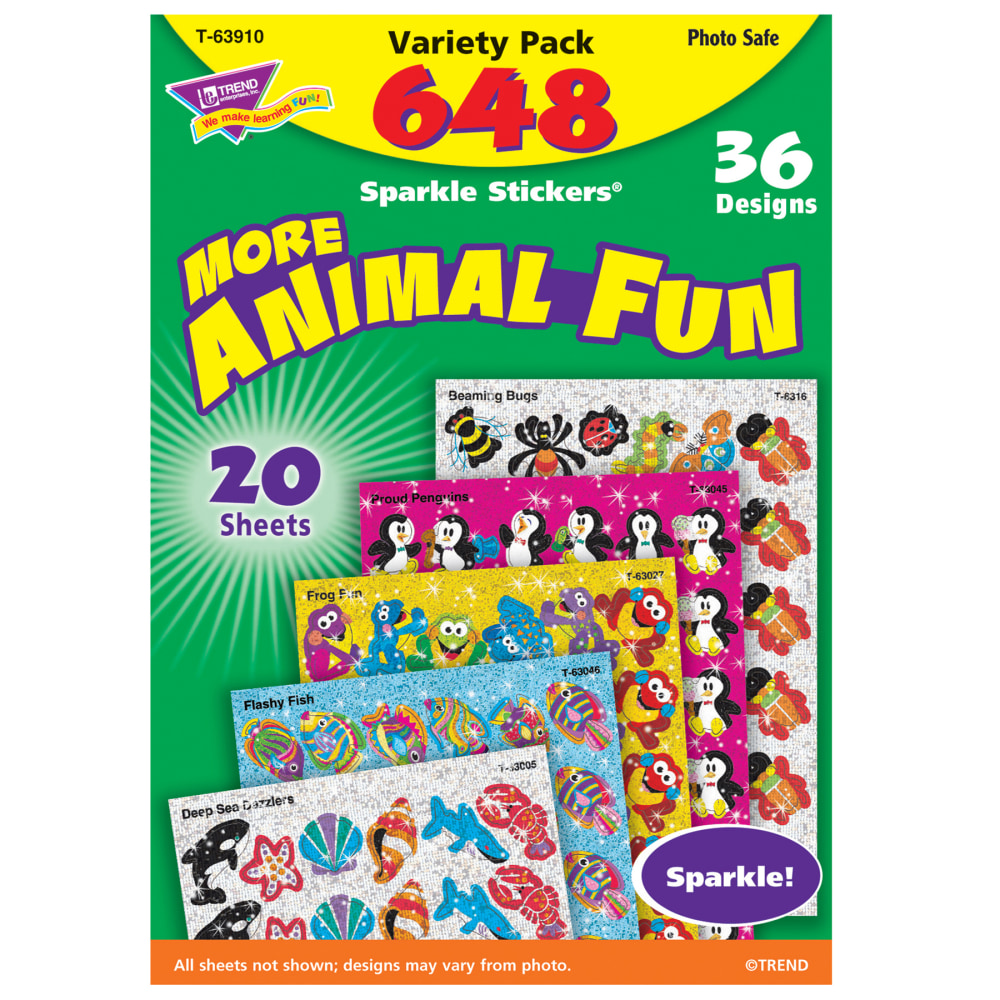 Trend Sparkle Stickers, Animal Fun, 648 Stickers Per