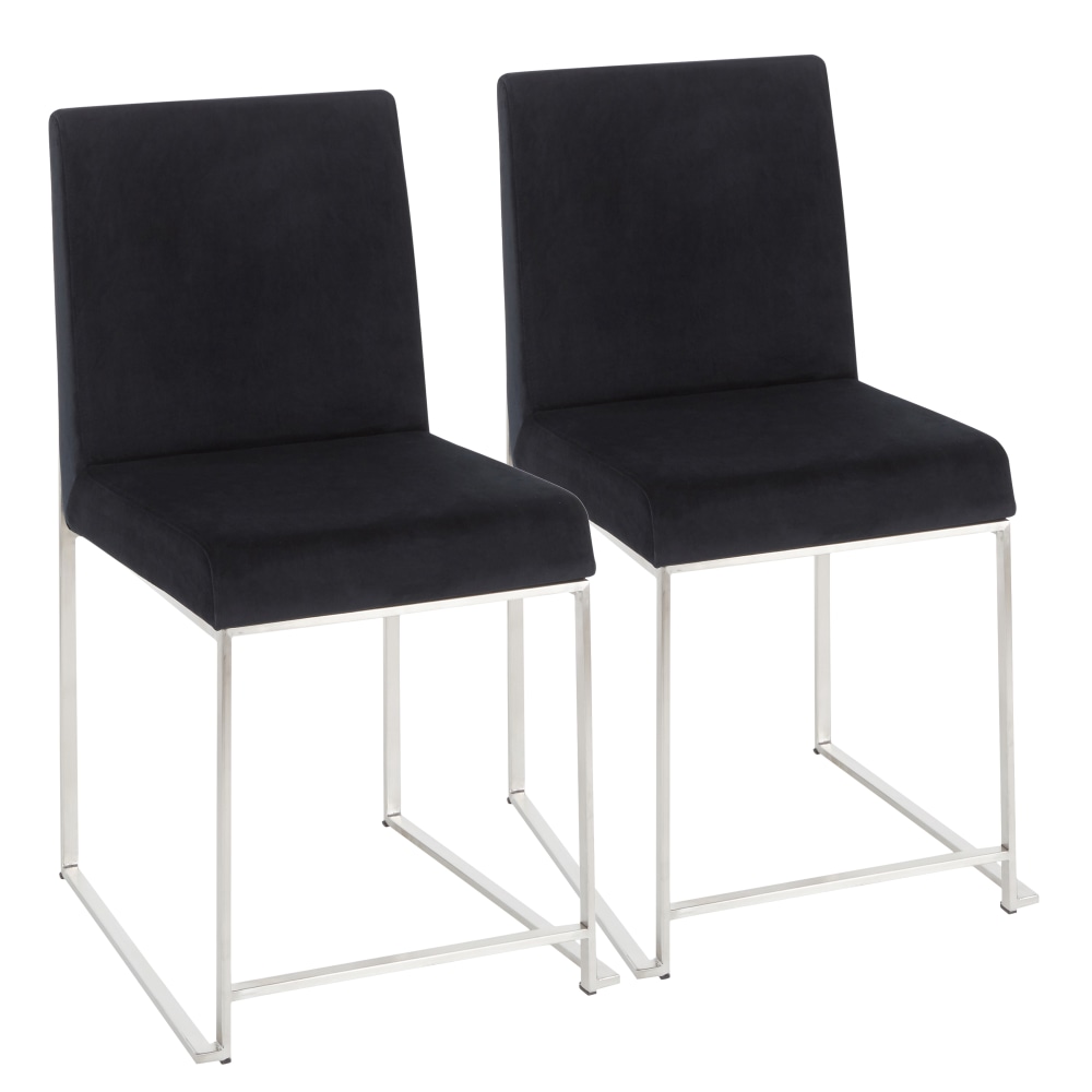LumiSource Fuji High Back Dining Chairs, Black/Stainless Steel,