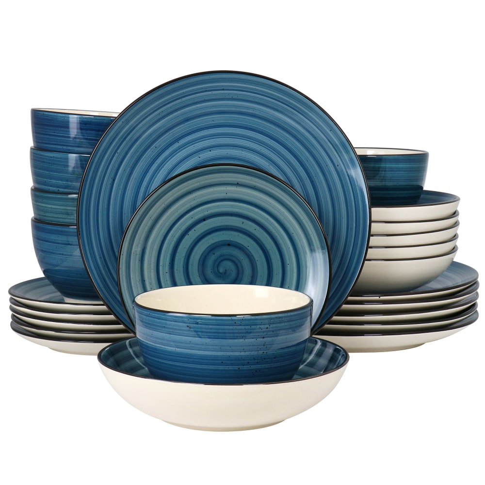 Elama Gia Round Stoneware Dinnerware Set, Dark Blue,