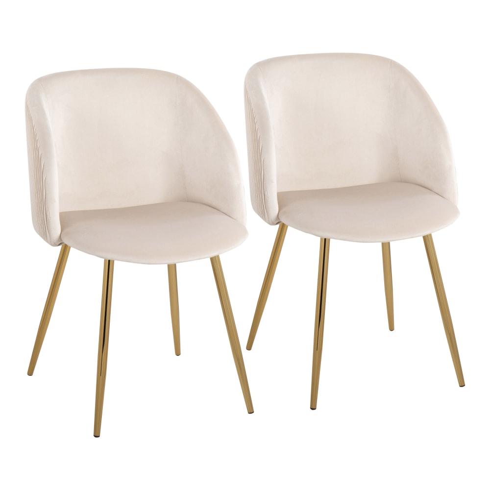 LumiSource Fran Dining Chairs, Pleated Waves, Velvet, Gold/White,