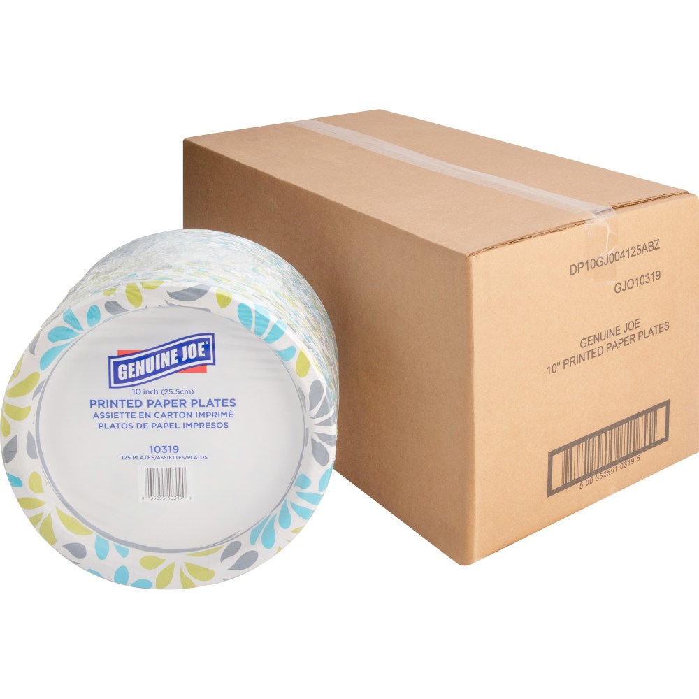 Genuine Joe Printed Paper Plates, 10", Pack Of