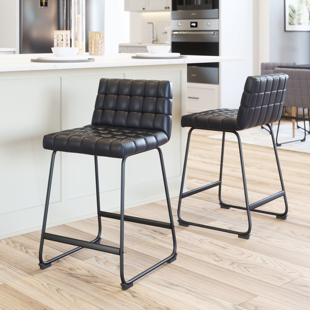 Zuo Pago Faux Leather Counter Height Stools, Black,