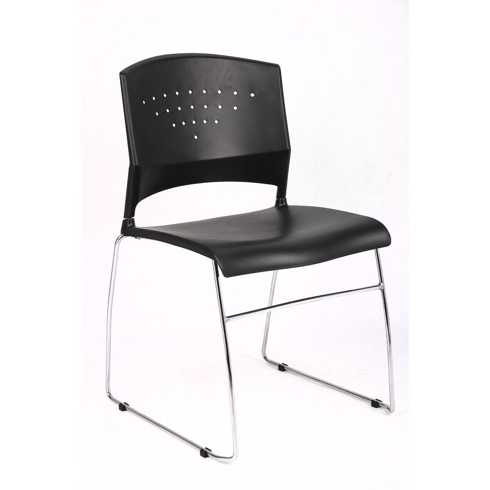 Boss Office Products Poly Stackable Chrome Chair, Black/Silver