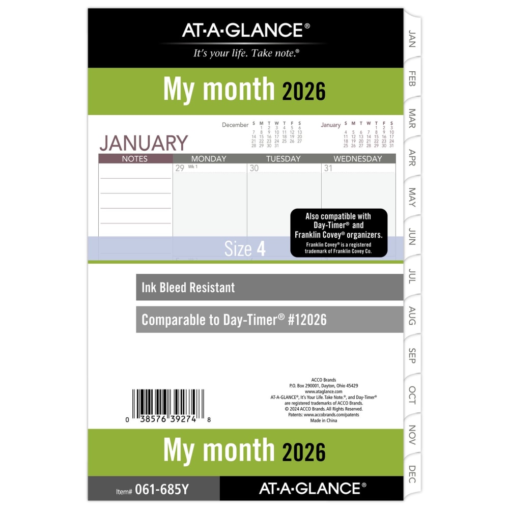 AT-A-GLANCE® 2026 Monthly Planner Refill, Loose-Leaf, Desk Size,
