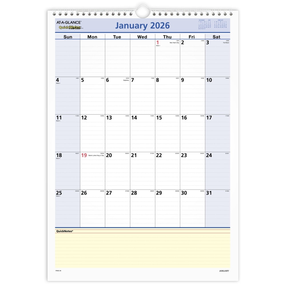 AT-A-GLANCE® QuickNotes® 2026 Monthly Desk Wall Calendar, Medium,