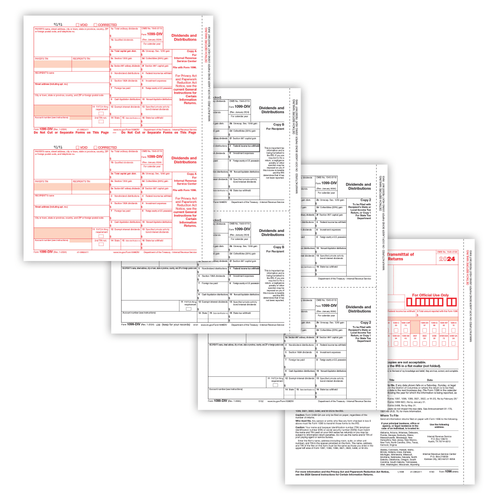 ComplyRight® 1099-DIV Tax Forms Set, 4-Part, Copy A/B/C