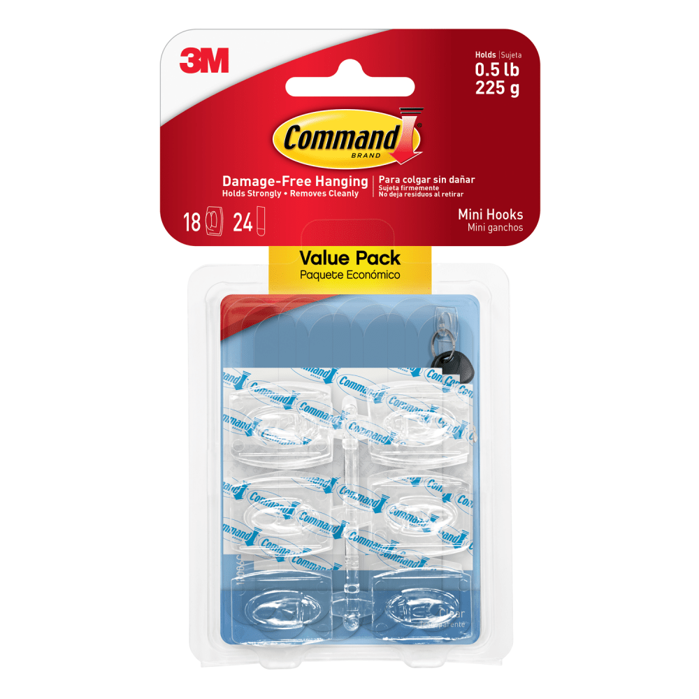 Command Mini Wall Hooks, 18 Command Hooks, 24
