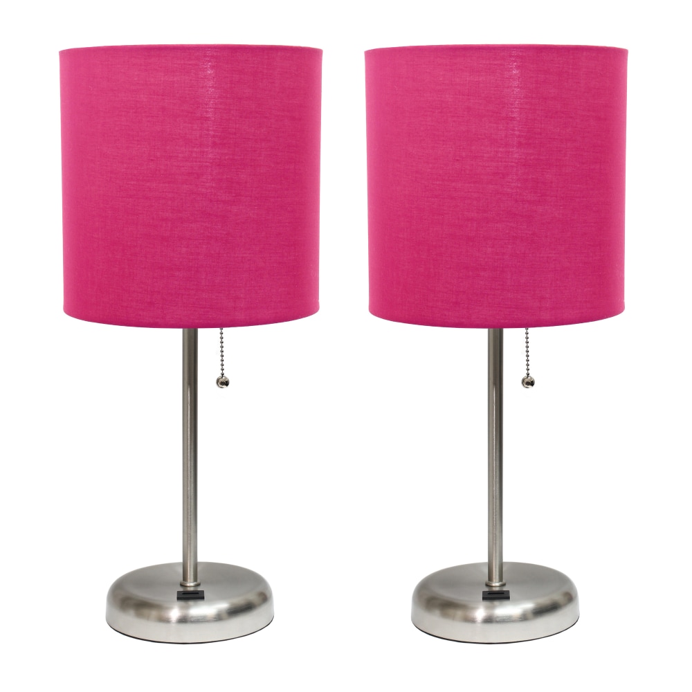 LimeLights Stick Lamps, 19-1/2"H, Pink Shade/Brushed Steel
