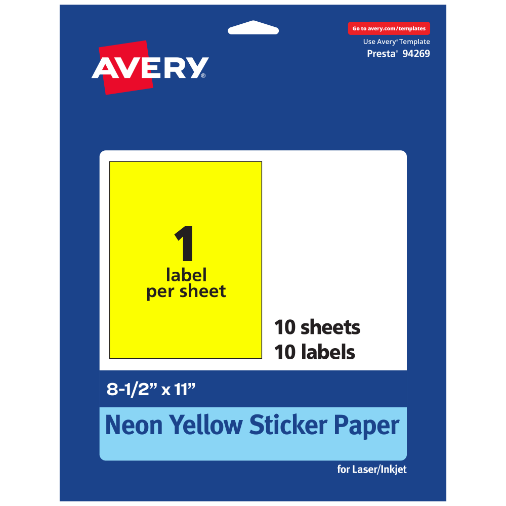 Avery® Printable Sticker Paper, 94269-NYP10, Rectangle,