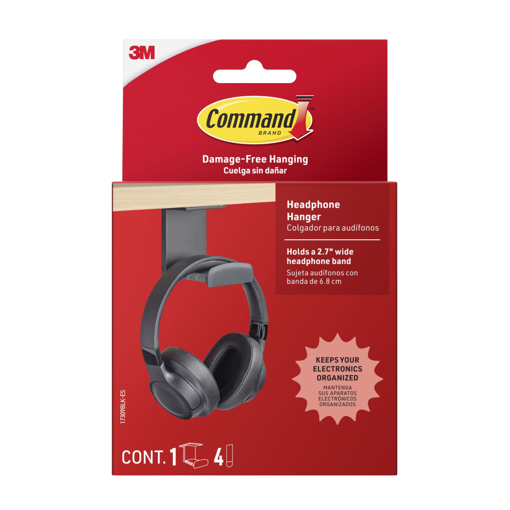 Command Headphone Hanger 17309BLK-ES, Black, 1 Hook, 4