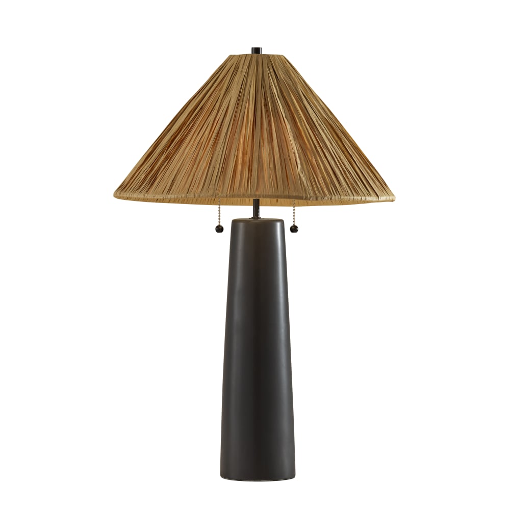 Adesso Waylon Table Lamp, Black/Raffia Grass Shade