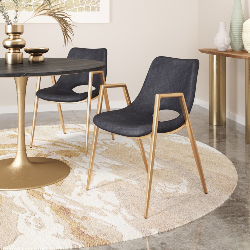 ZUO Desi Dining Chairs, Black/Gold, Set Of 2