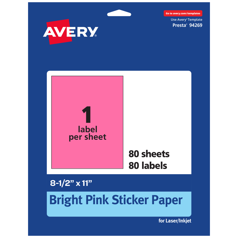 Avery® Printable Sticker Paper, 94269-BPP80, Rectangle,