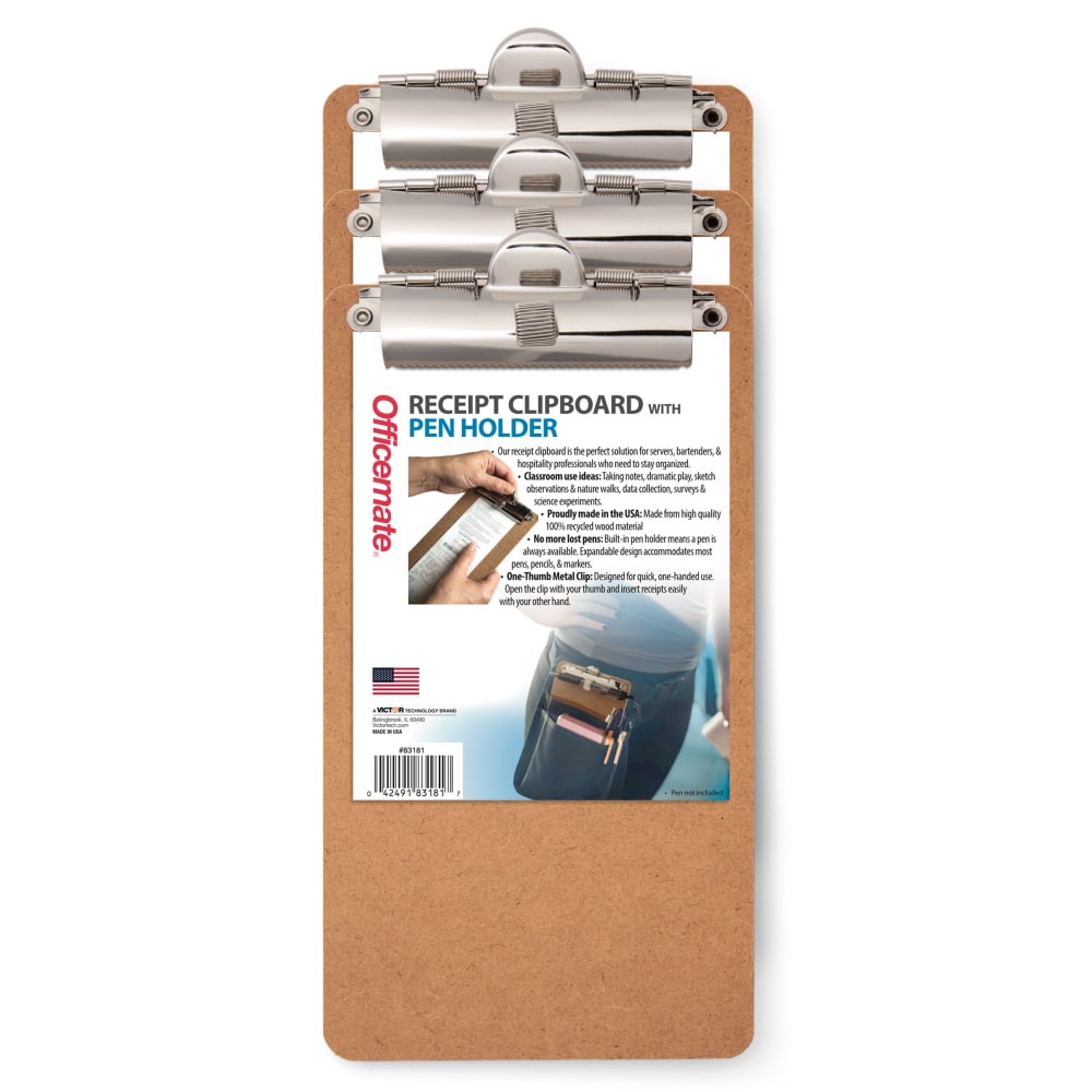 Officemate® Receipt Wood Clipboards, Vertical Clip, 5" x