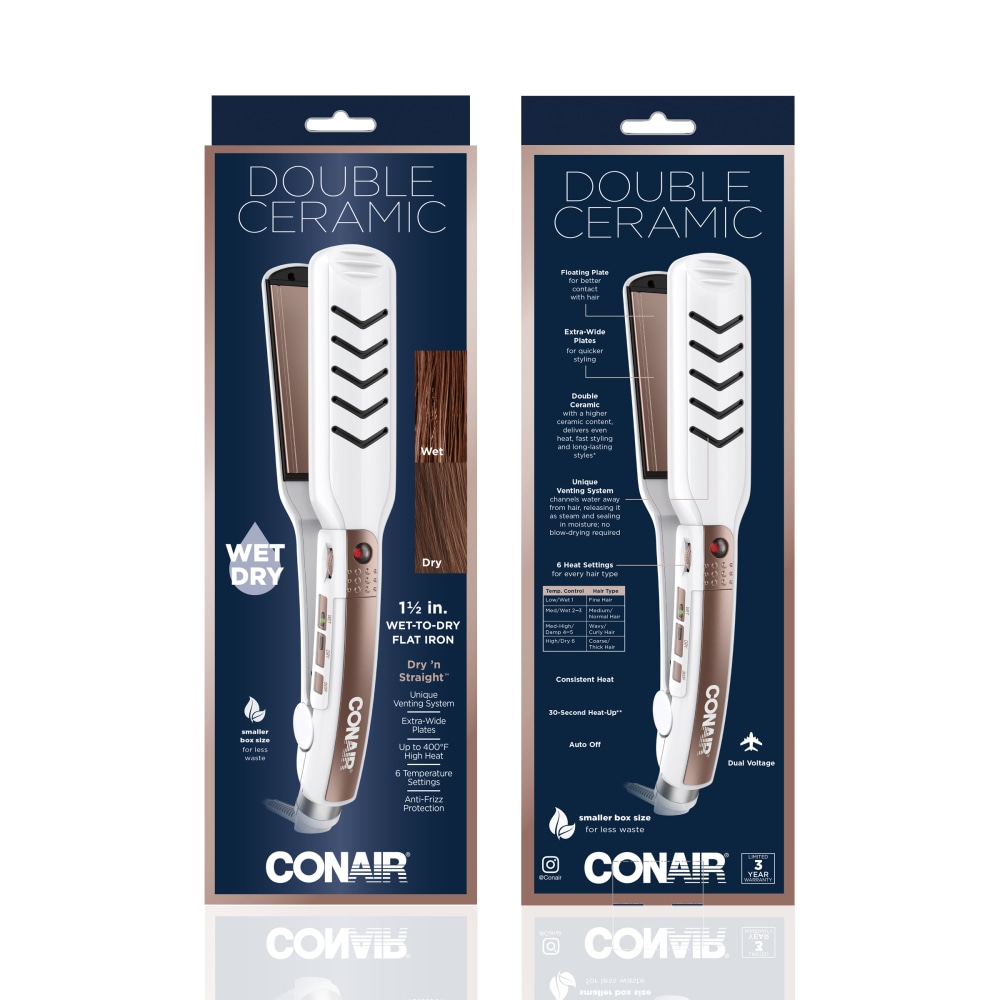Conair® Wet-to-Dry Flat Iron, 1-1/2”, White/Rose Gold