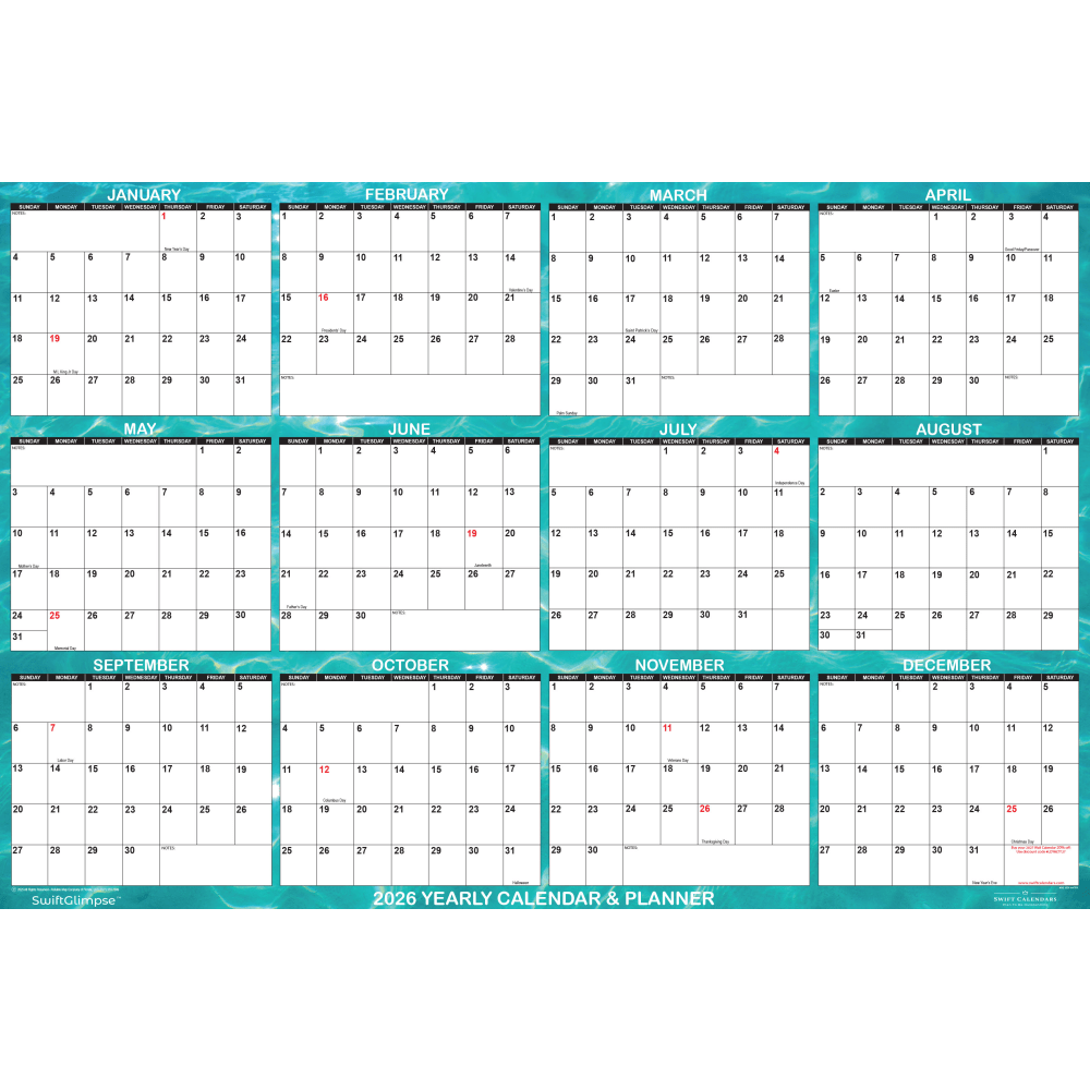 2026 SwiftGlimpse Designer Wall Calendar, 24" x 36",