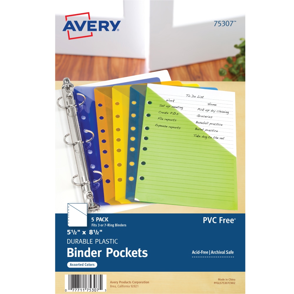 Avery® Binder Pockets, 5 1/2" x 8 1/2",