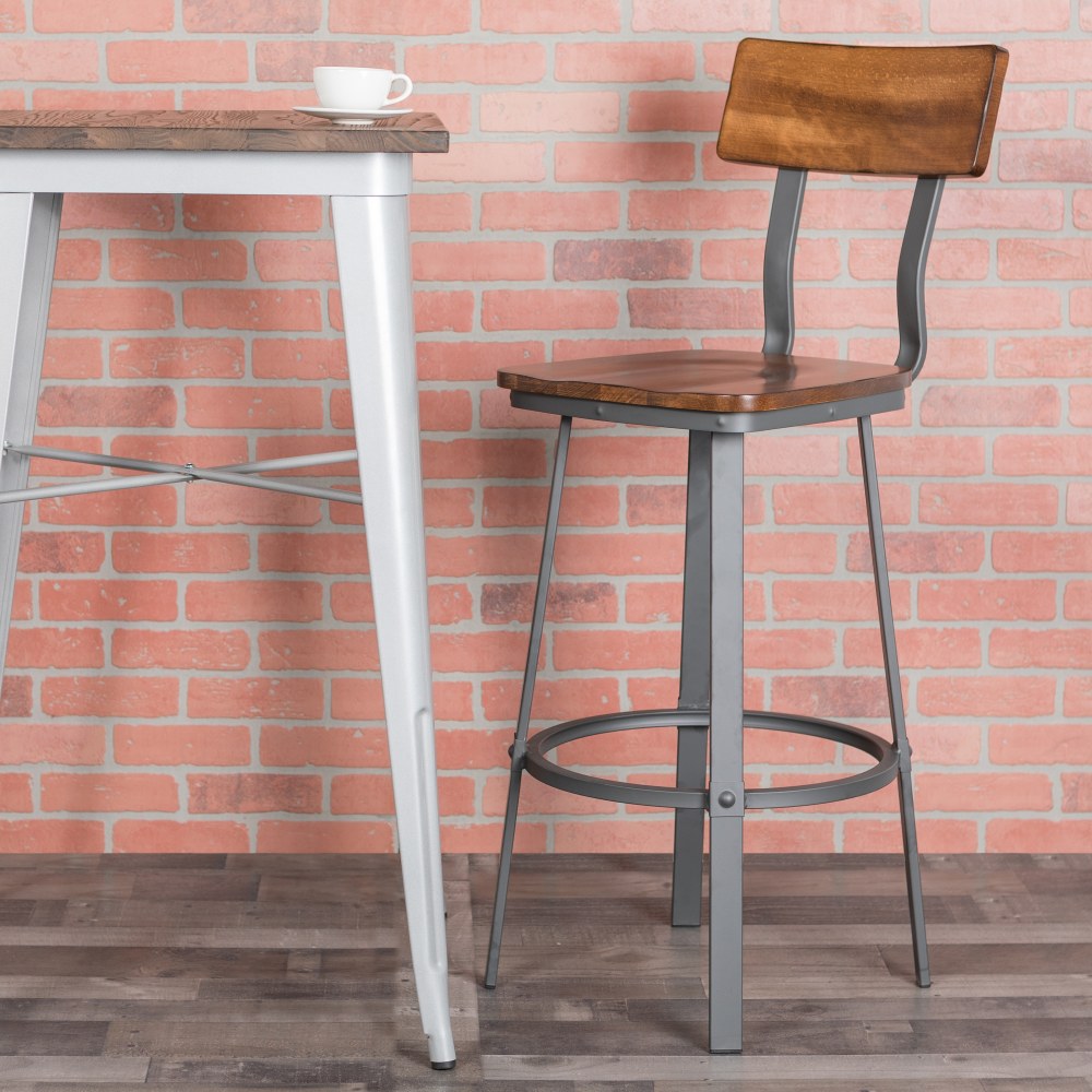 Flash Furniture Restaurant Wood/Metal Barstool With Back, Rustic