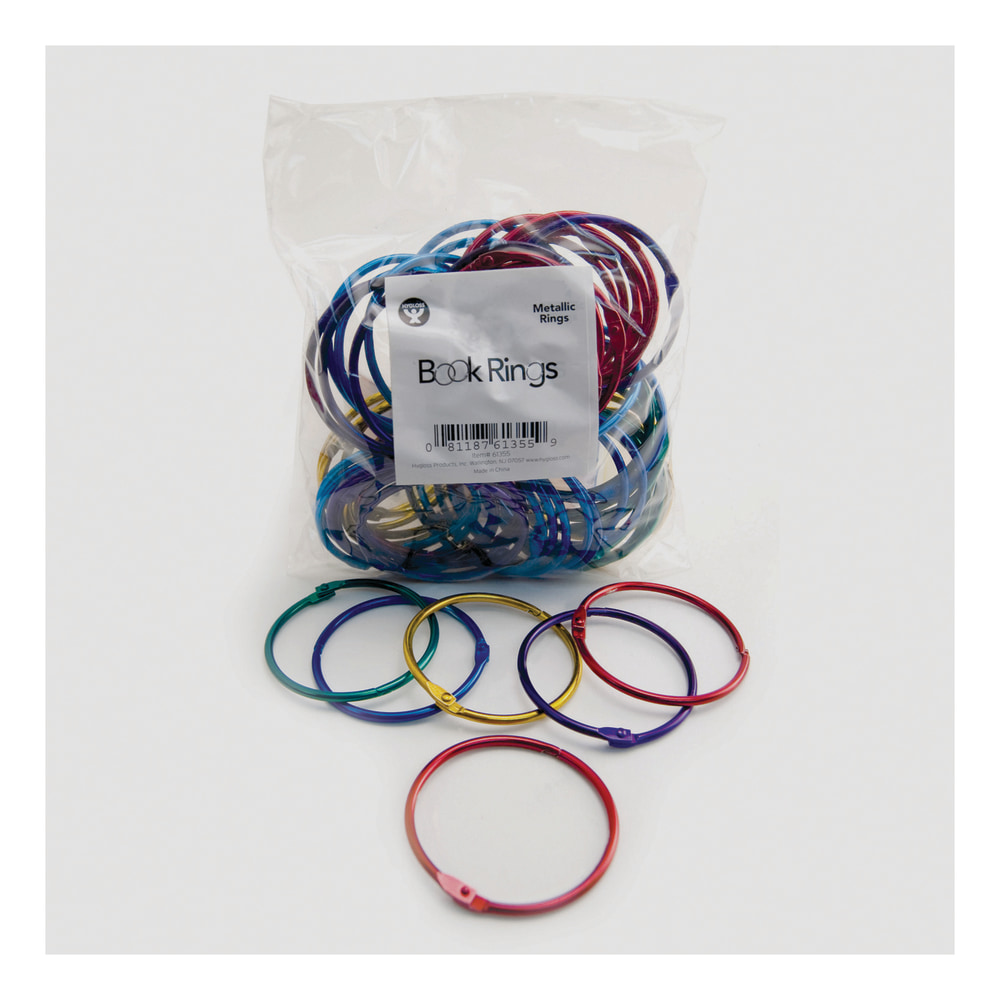 Hygloss Metallic Loose-Leaf Book Rings, Assorted Sizes, Silver,