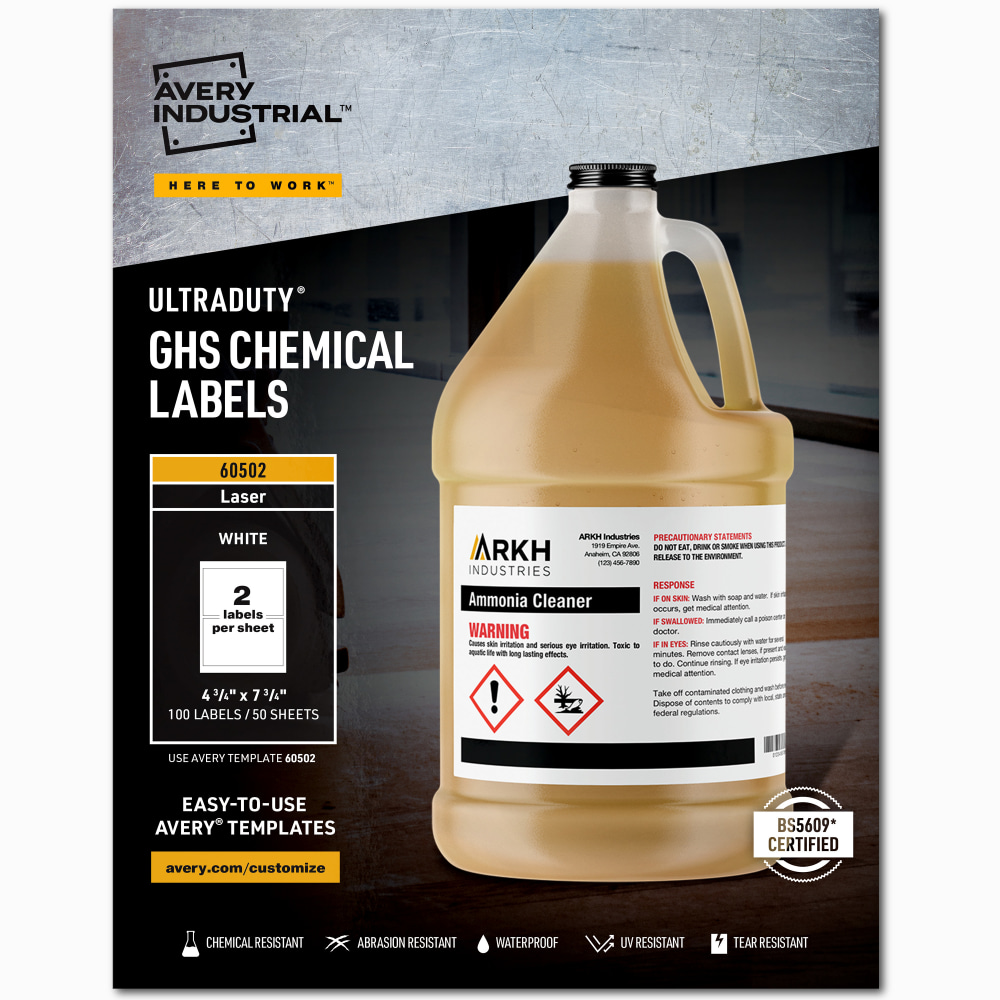 Avery® UltraDuty® GHS Chemical Labels For Laser Printers,
