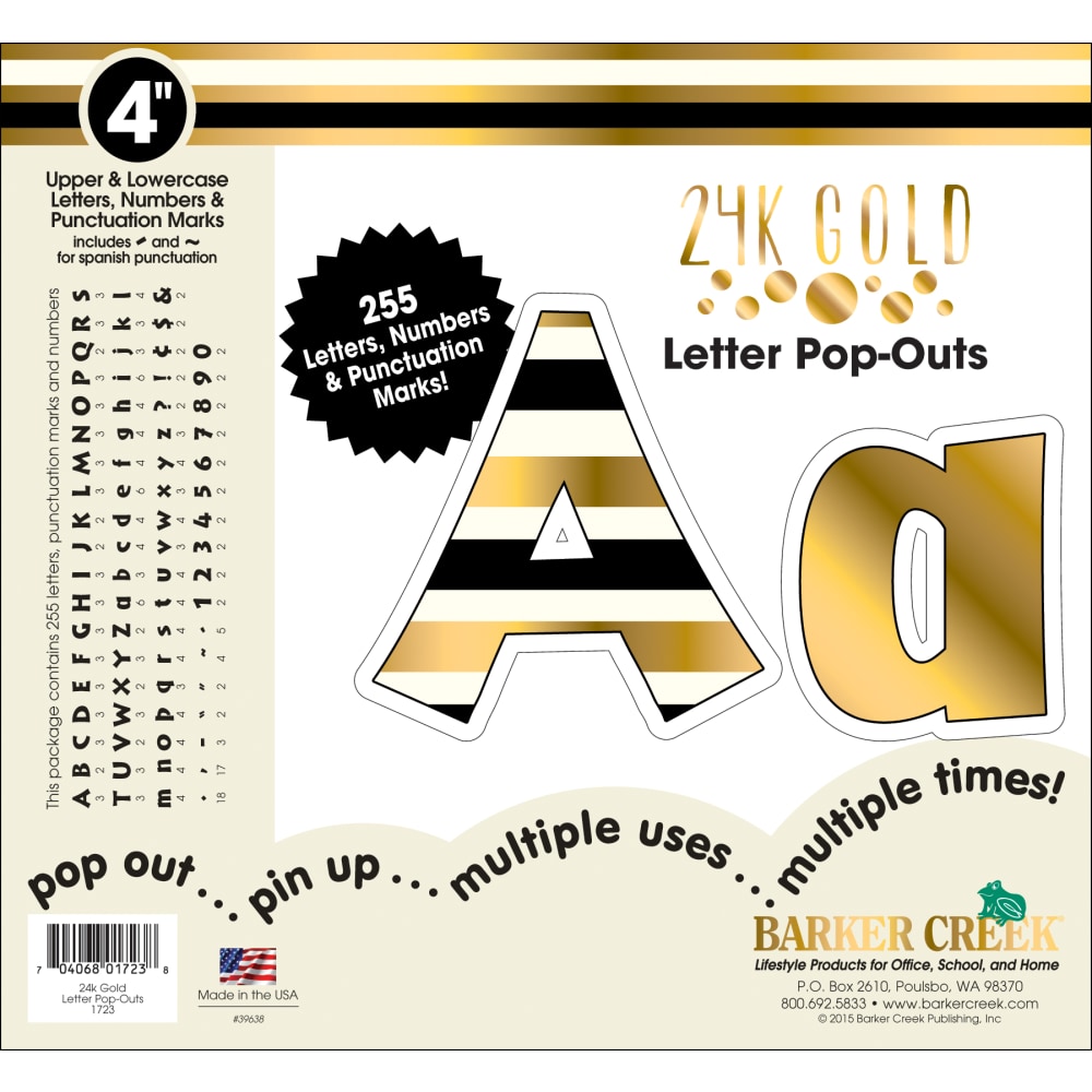 Barker Creek® Letter Pop-Outs, 4", 24K Gold, Set