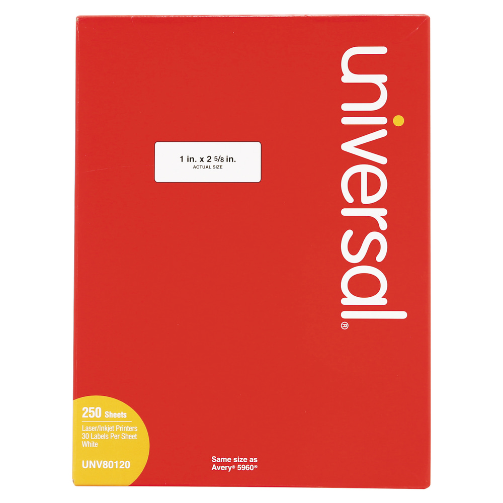 Universal® Permanent Inkjet/Laser Labels, UNV80120, Rectangle,