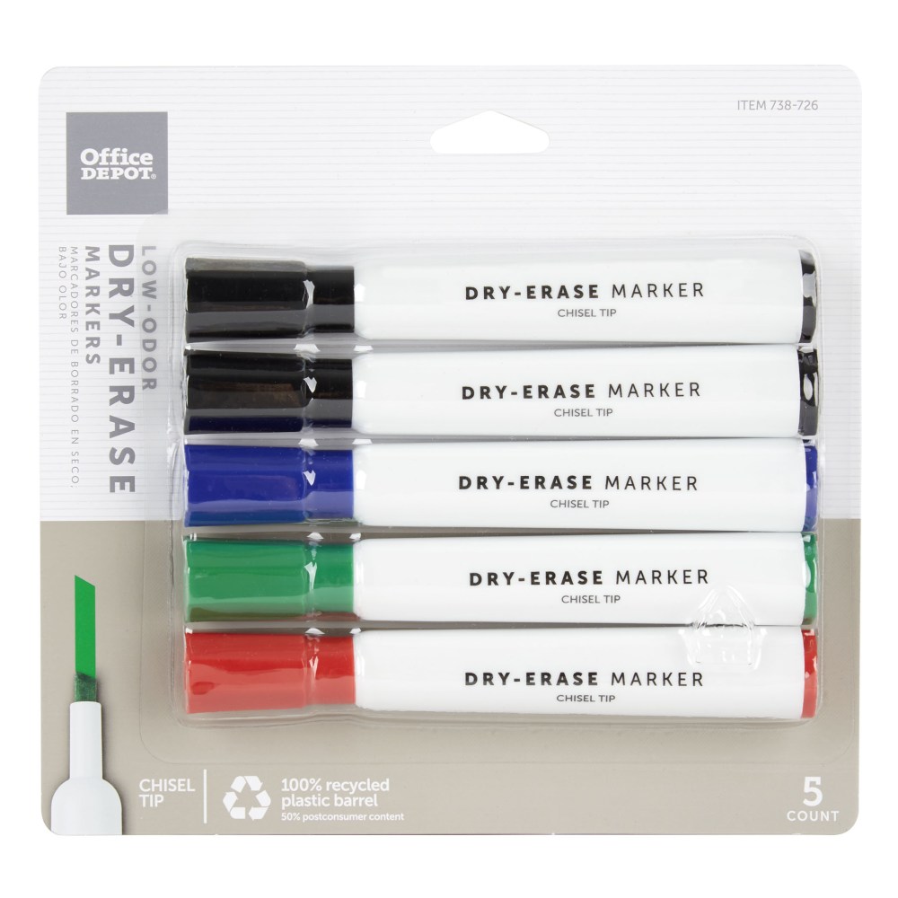 Office Depot® Brand Low-Odor Dry-Erase Markers, Chisel Point,